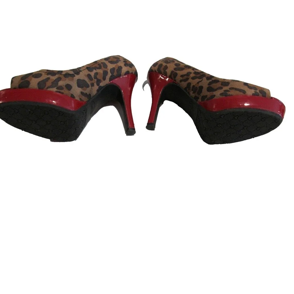 Candie’s Leopard Print Platform Stiletto Heels Women’s 6.5 Peep Toe Pre‑Owned